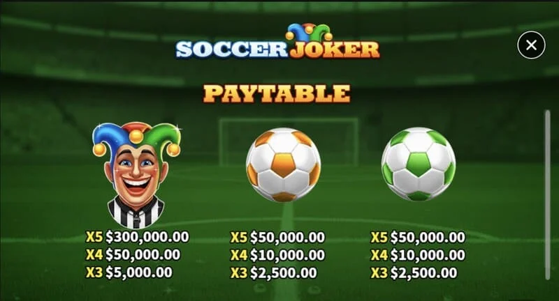 Soccer Joker - табела за исплати, прва страница